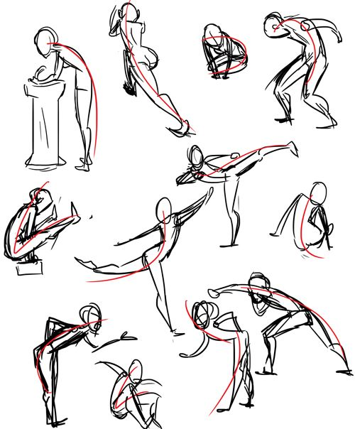 Gesture và đường lực màu đỏ — line of action